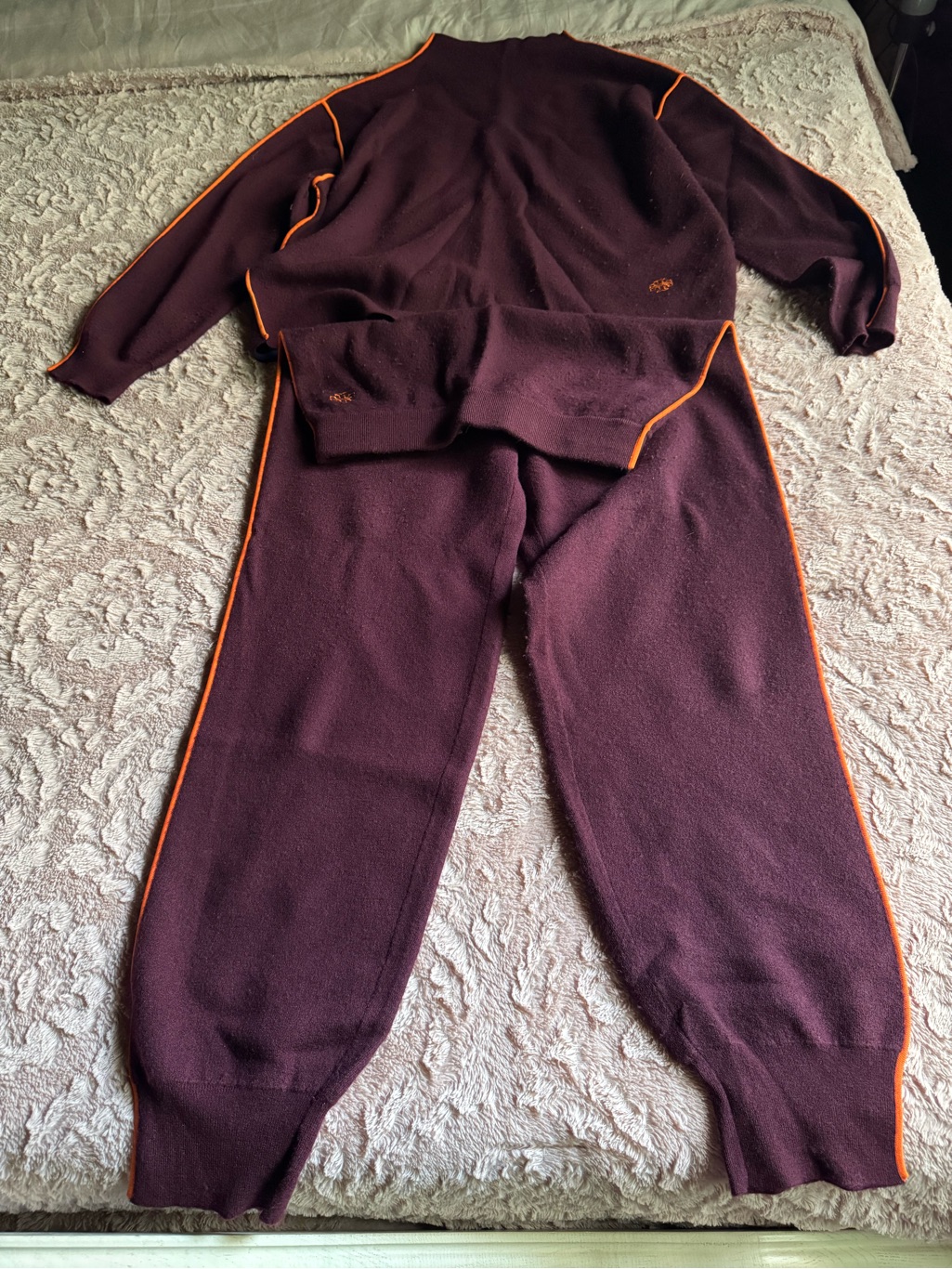 Tory Burch Burgundy Hoodie With Navy Lining And Orange Accents